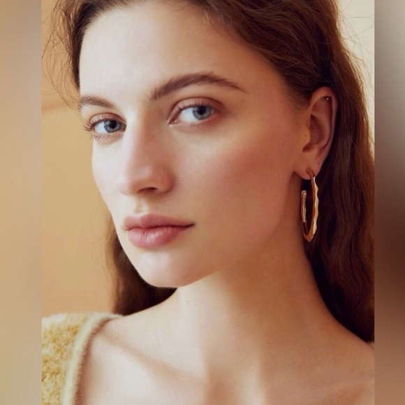 New Textured Golden Cuff Hoop Earrings - Revolve Hoops - Picture 2 of 13